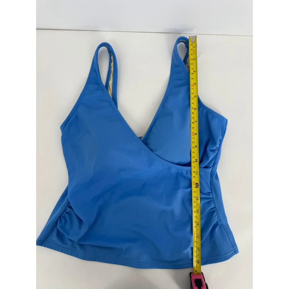 Lands' End Sz 10 Womens Blue Ruched Wrap Front Tankini Swimsuit Top V-Neck
